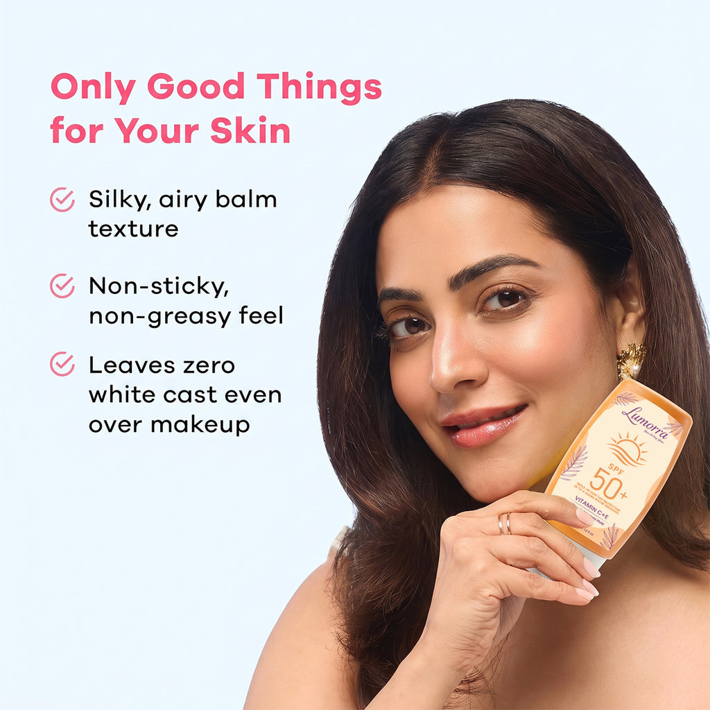 Lumorra SPF 50+ Sunscreen | Triple-Action Tan Protection | Vitamin C + E | Ultra-Lightweight Fluid | 50ml